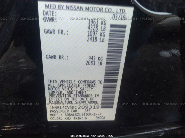 Photo 8 VIN: 1N4BL4CV5KC209319 - NISSAN ALTIMA 