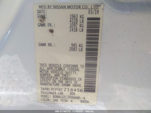 Photo 8 VIN: 1N4BL4CV5KC218456 - NISSAN ALTIMA 