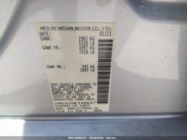 Photo 8 VIN: 1N4BL4CV5MN348647 - NISSAN ALTIMA 