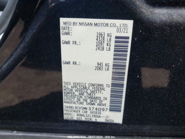 Photo 8 VIN: 1N4BL4CV5MN374097 - NISSAN ALTIMA 