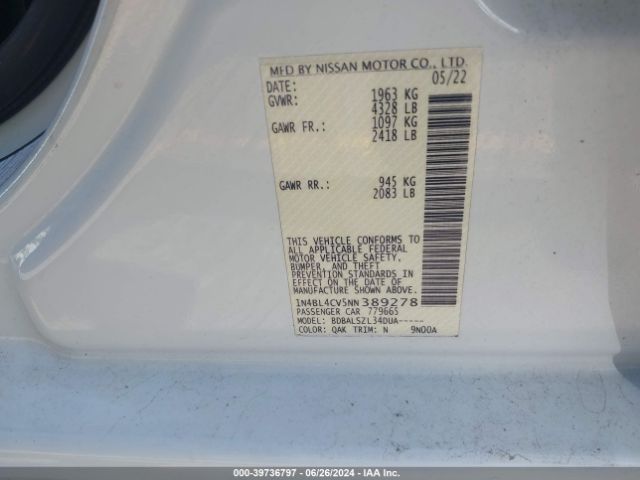 Photo 8 VIN: 1N4BL4CV5NN389278 - NISSAN ALTIMA 