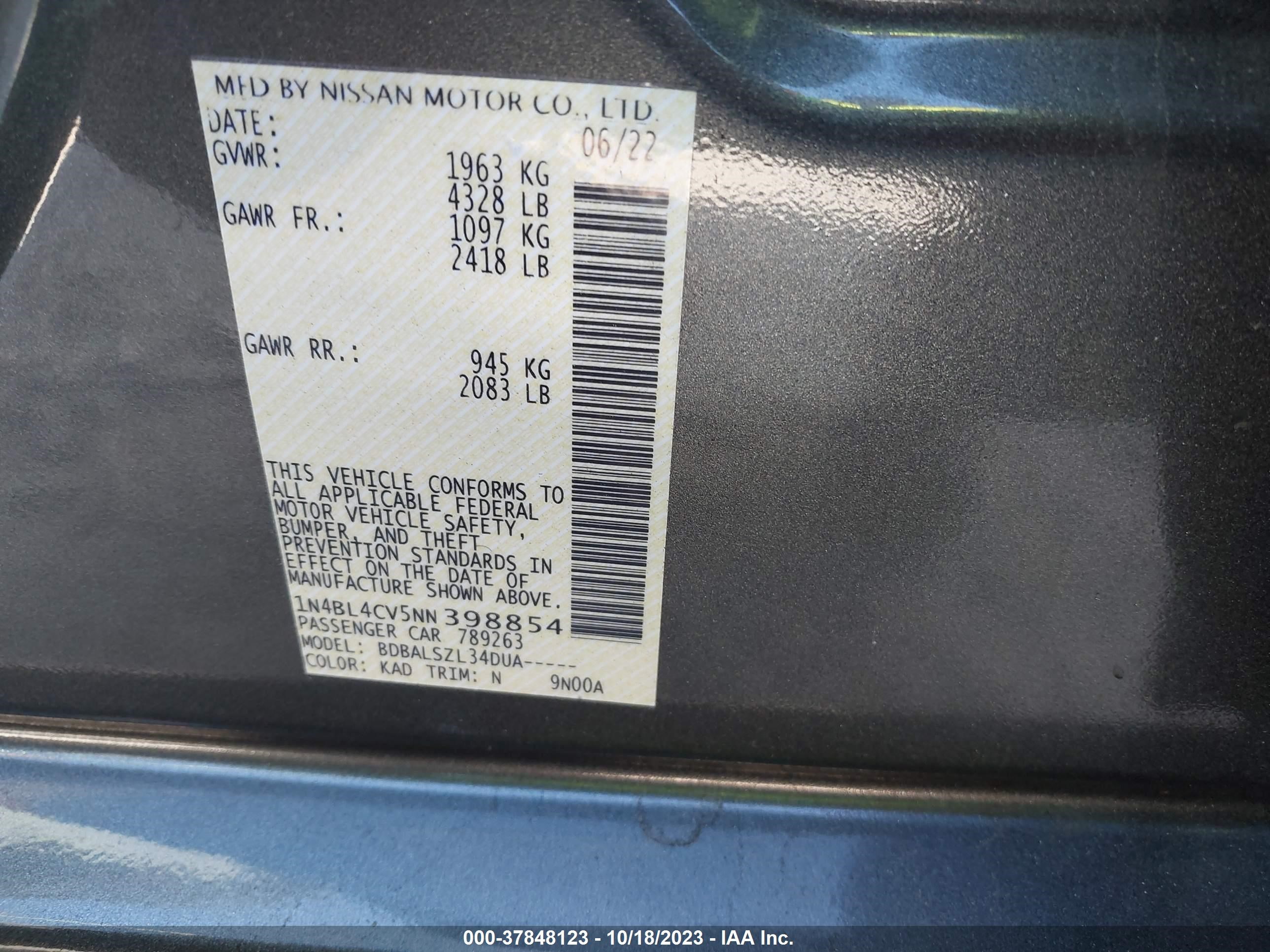 Photo 8 VIN: 1N4BL4CV5NN398854 - NISSAN ALTIMA 