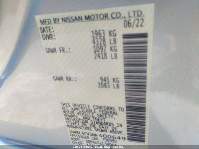 Photo 8 VIN: 1N4BL4CV5NN400649 - NISSAN ALTIMA 