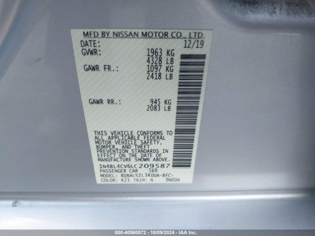 Photo 8 VIN: 1N4BL4CV6LC209587 - NISSAN ALTIMA 