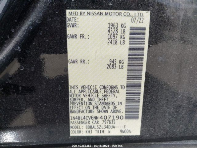 Photo 8 VIN: 1N4BL4CV6NN407190 - NISSAN ALTIMA 