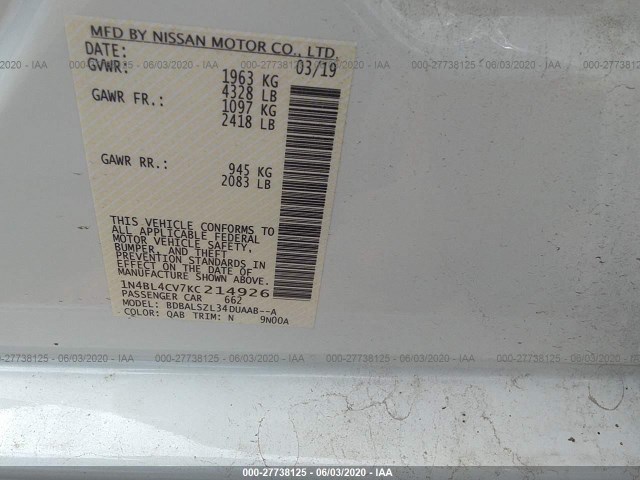 Photo 8 VIN: 1N4BL4CV7KC214926 - NISSAN ALTIMA 