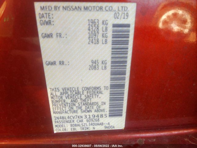 Photo 8 VIN: 1N4BL4CV7KN319485 - NISSAN ALTIMA 