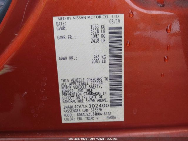 Photo 8 VIN: 1N4BL4CV7LN302400 - NISSAN ALTIMA 