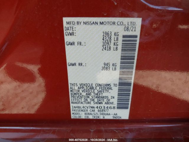 Photo 8 VIN: 1N4BL4CV7MN403468 - NISSAN ALTIMA 