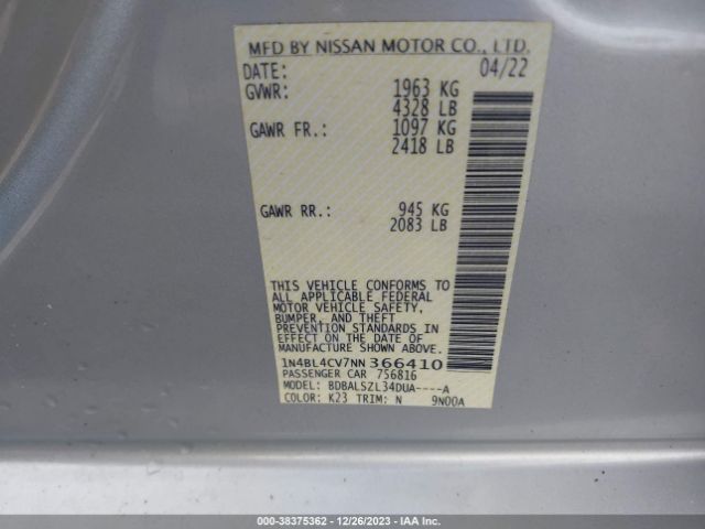 Photo 8 VIN: 1N4BL4CV7NN366410 - NISSAN ALTIMA 