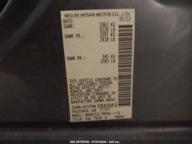 Photo 8 VIN: 1N4BL4CV7NN386981 - NISSAN ALTIMA 