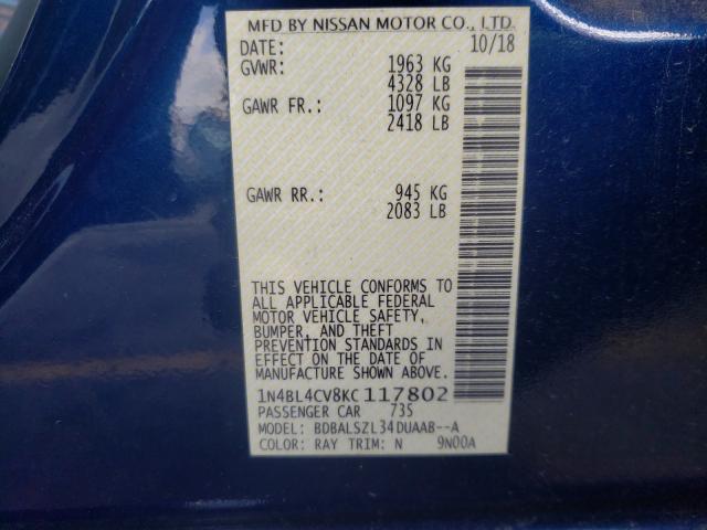 Photo 9 VIN: 1N4BL4CV8KC117802 - NISSAN ALTIMA SR 