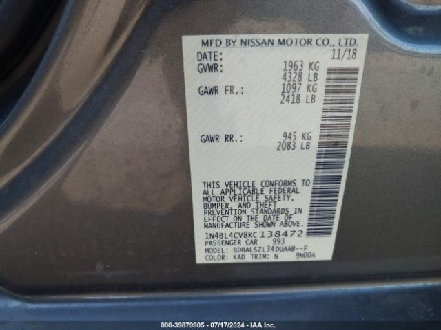 Photo 8 VIN: 1N4BL4CV8KC138472 - NISSAN ALTIMA 