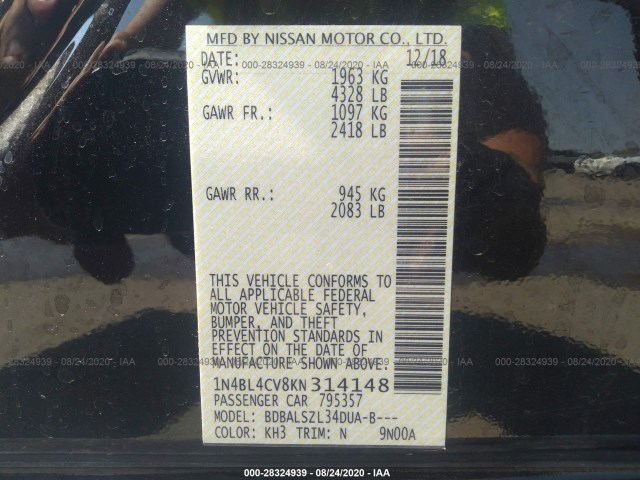 Photo 8 VIN: 1N4BL4CV8KN314148 - NISSAN ALTIMA 