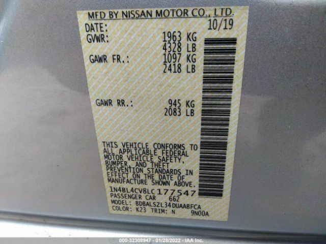 Photo 8 VIN: 1N4BL4CV8LC177547 - NISSAN ALTIMA 