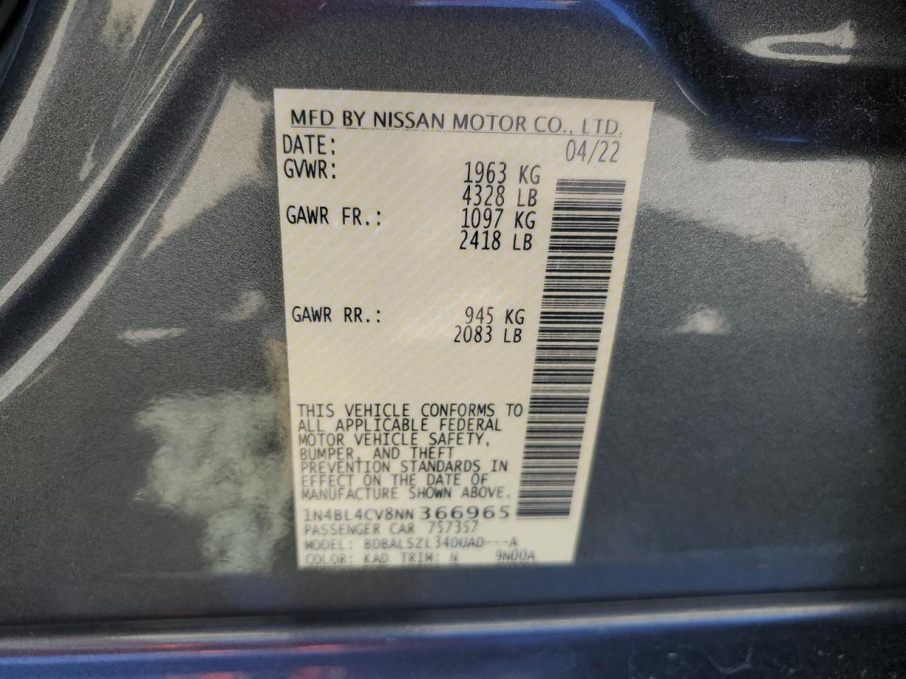 Photo 11 VIN: 1N4BL4CV8NN366965 - NISSAN ALTIMA 