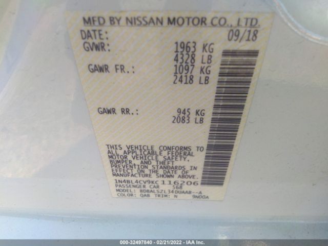 Photo 8 VIN: 1N4BL4CV9KC116206 - NISSAN ALTIMA 