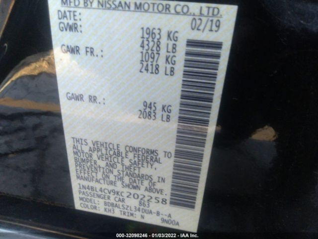 Photo 8 VIN: 1N4BL4CV9KC202258 - NISSAN ALTIMA 