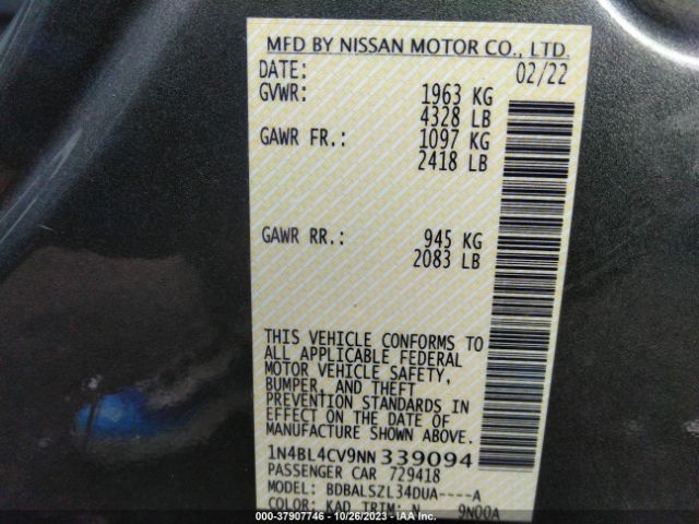 Photo 8 VIN: 1N4BL4CV9NN339094 - NISSAN ALTIMA 