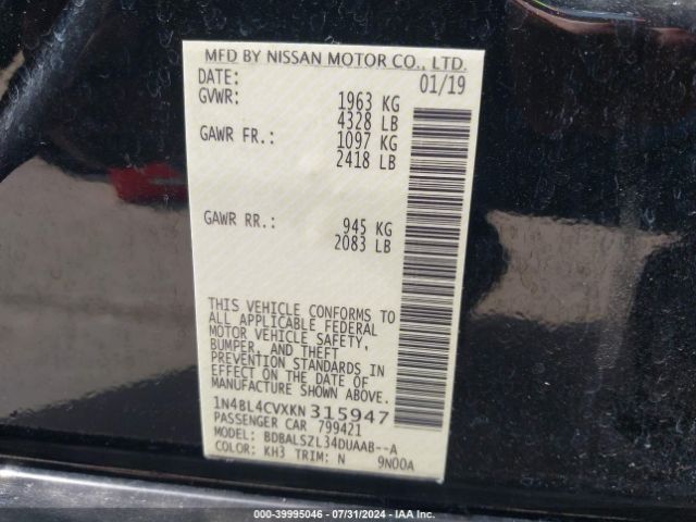 Photo 8 VIN: 1N4BL4CVXKN315947 - NISSAN ALTIMA 