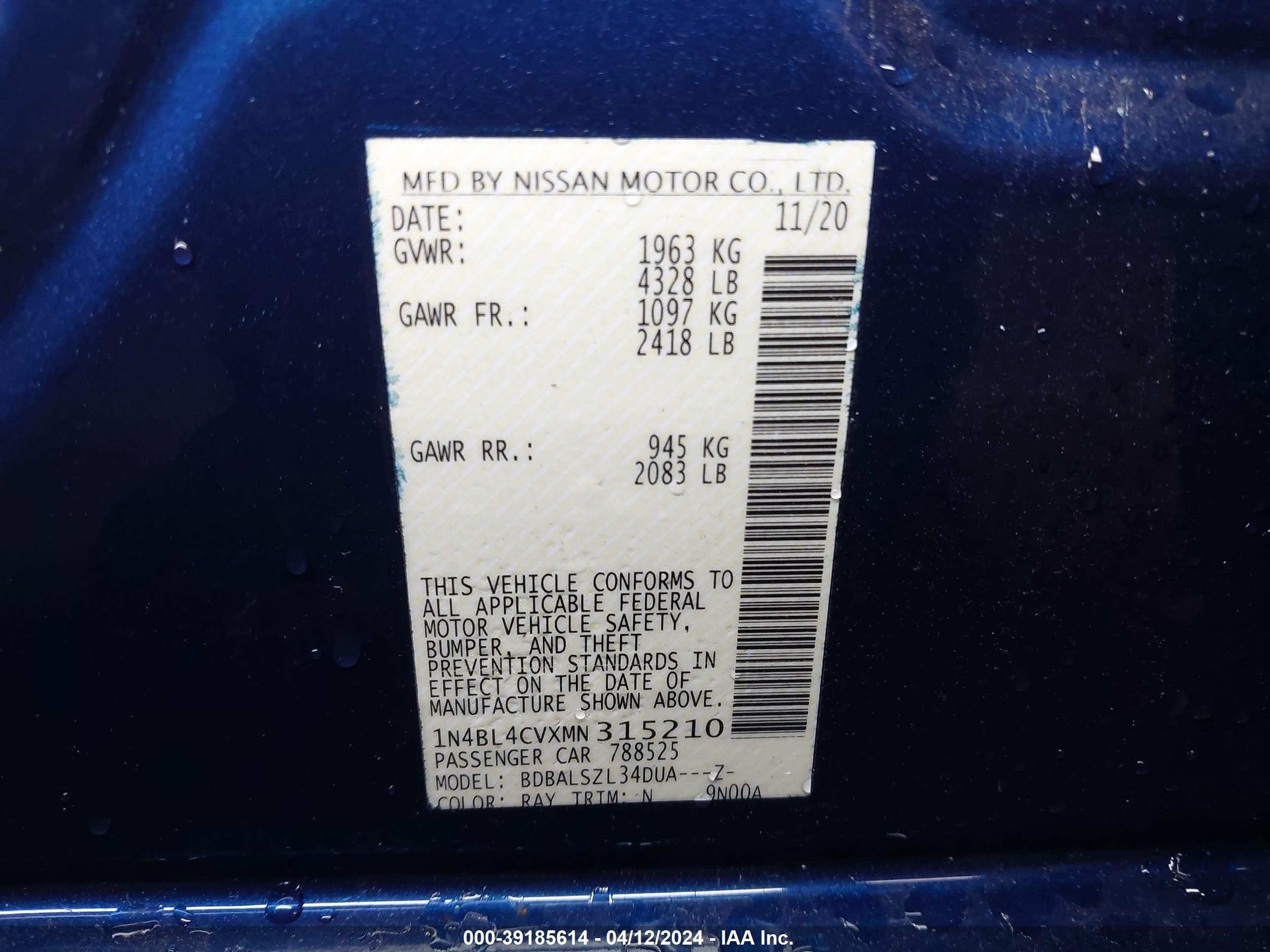 Photo 16 VIN: 1N4BL4CVXMN315210 - NISSAN ALTIMA 