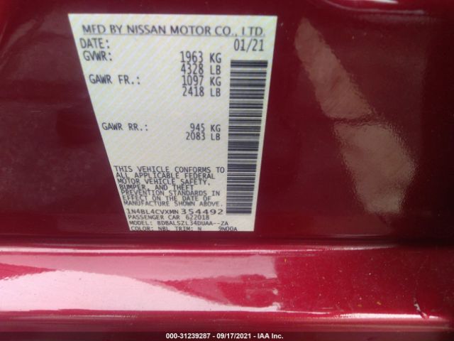 Photo 8 VIN: 1N4BL4CVXMN354492 - NISSAN ALTIMA 