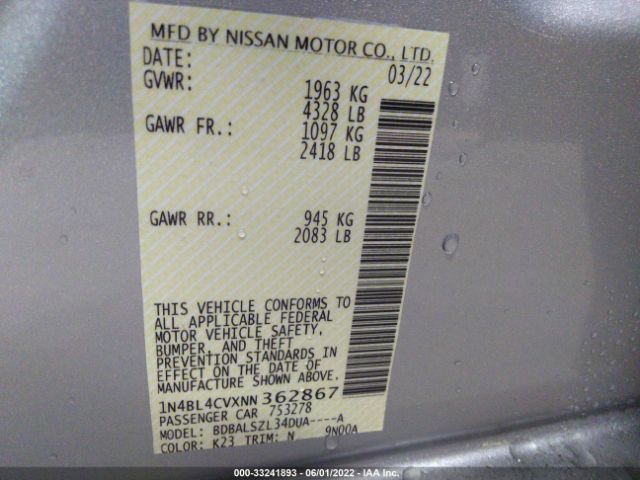 Photo 8 VIN: 1N4BL4CVXNN362867 - NISSAN ALTIMA 