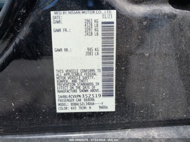 Photo 8 VIN: 1N4BL4CVXPN352519 - NISSAN ALTIMA 