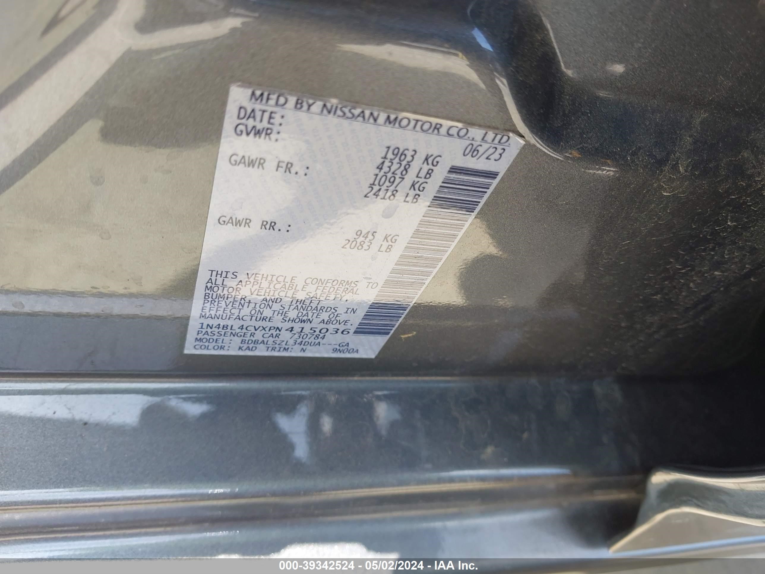 Photo 8 VIN: 1N4BL4CVXPN415036 - NISSAN ALTIMA 