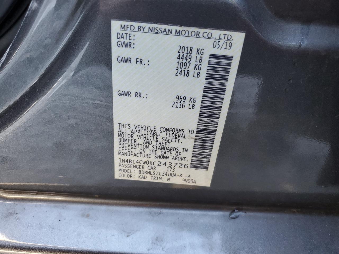 Photo 11 VIN: 1N4BL4CW0KC243726 - NISSAN ALTIMA 