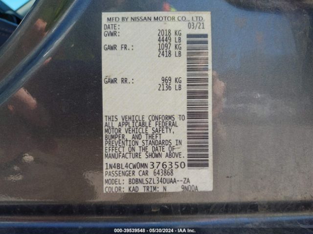 Photo 8 VIN: 1N4BL4CW0MN376350 - NISSAN ALTIMA 