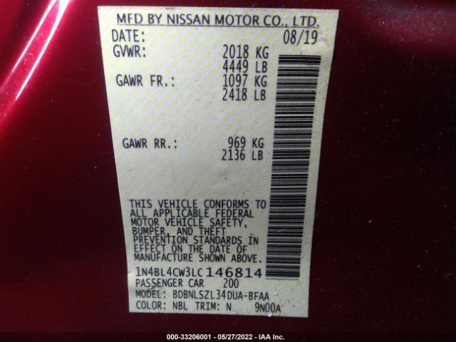 Photo 8 VIN: 1N4BL4CW3LC146814 - NISSAN ALTIMA 