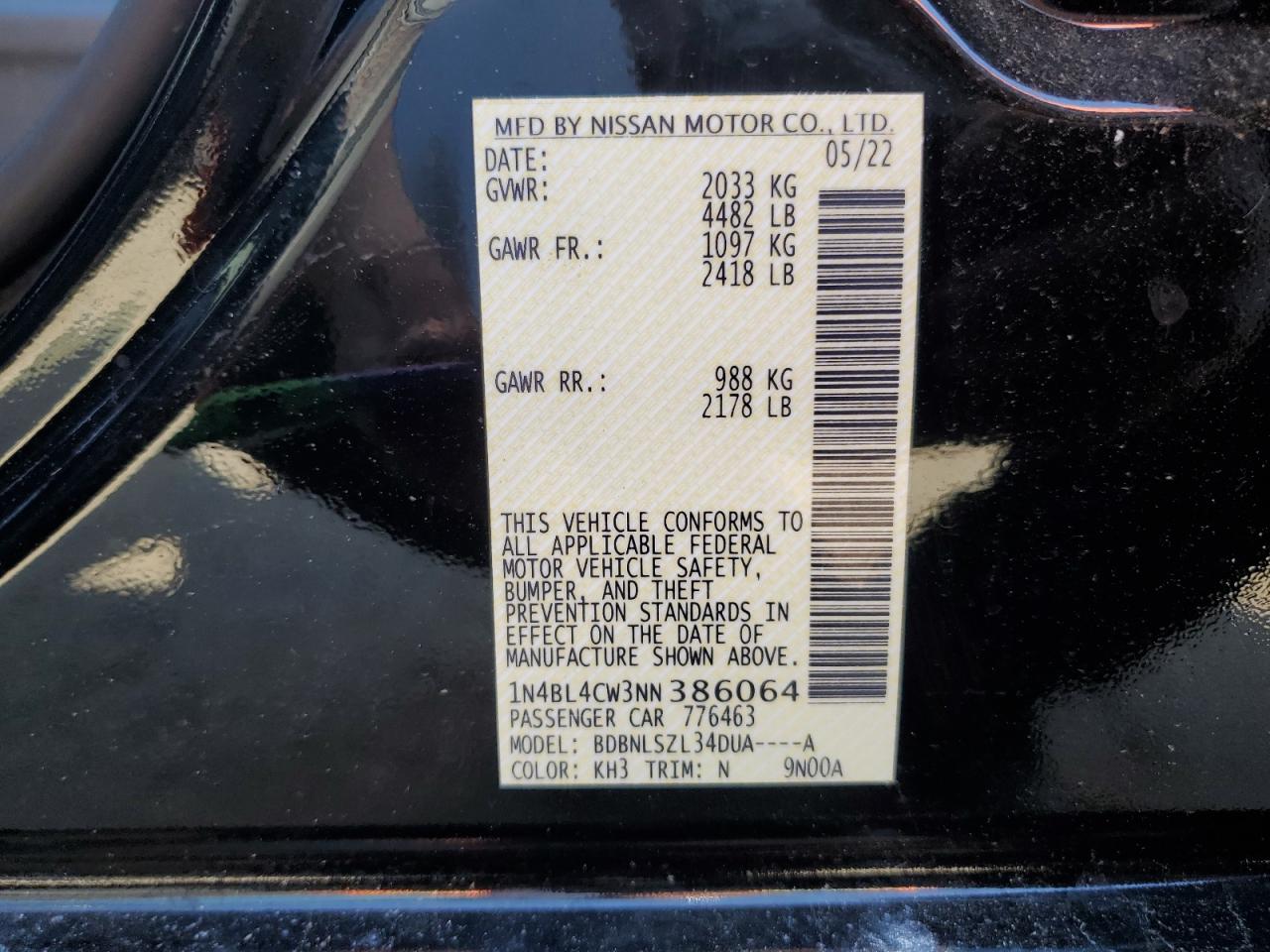 Photo 11 VIN: 1N4BL4CW3NN386064 - NISSAN ALTIMA 