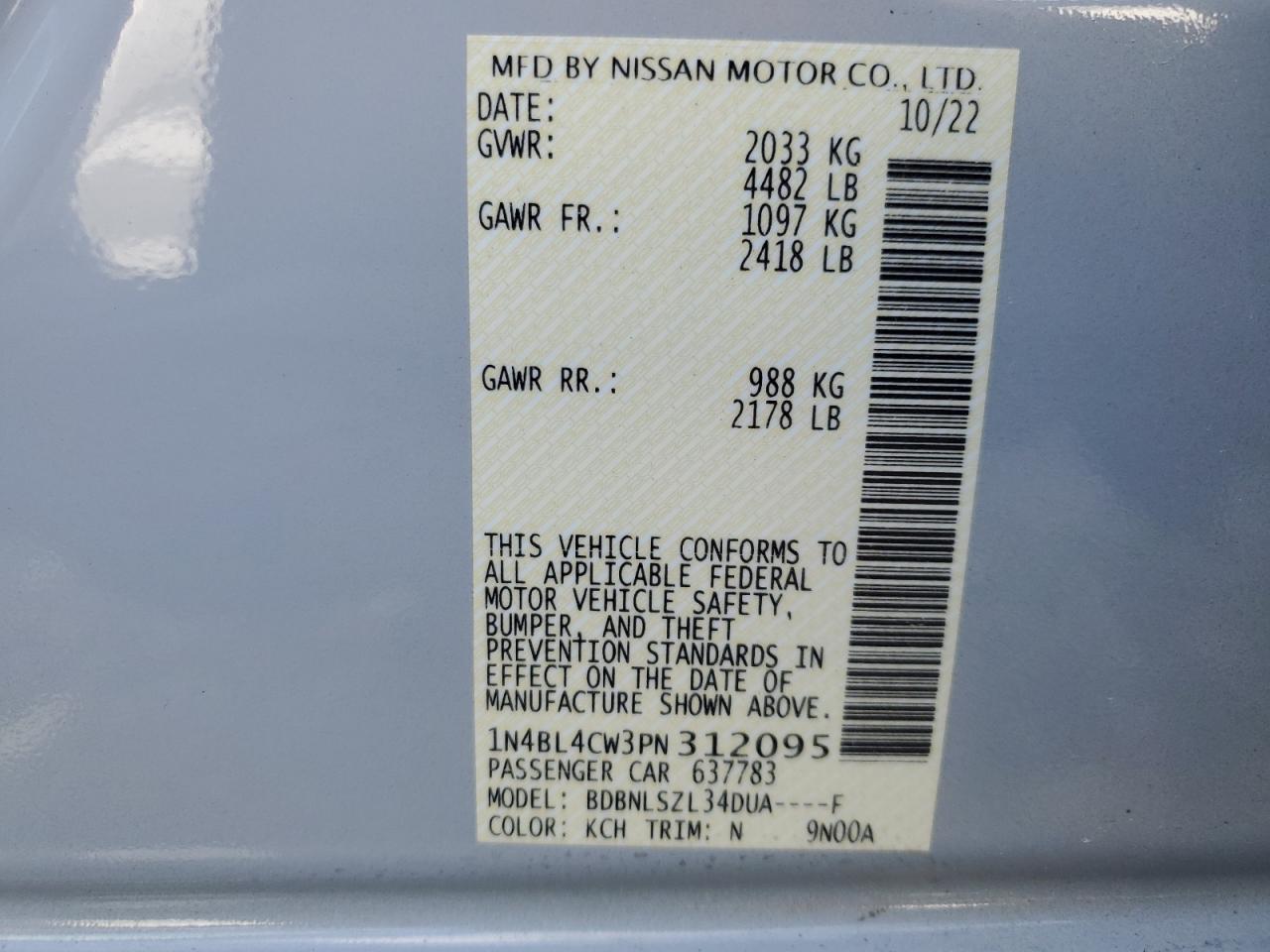 Photo 11 VIN: 1N4BL4CW3PN312095 - NISSAN ALTIMA 