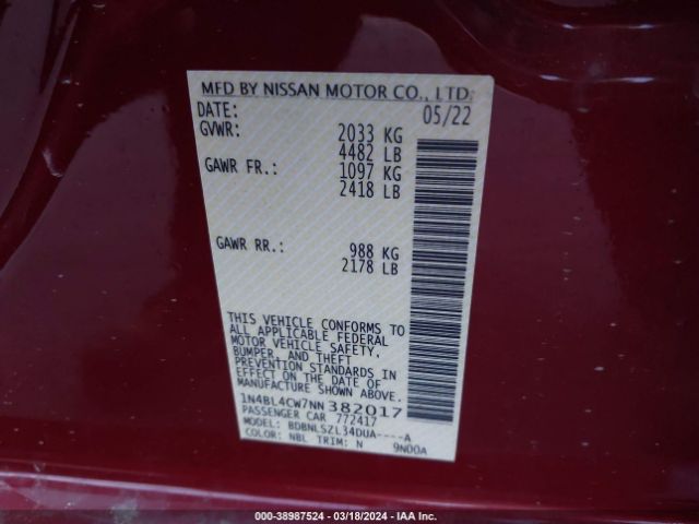 Photo 8 VIN: 1N4BL4CW7NN382017 - NISSAN ALTIMA 