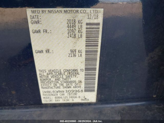 Photo 8 VIN: 1N4BL4CW9KN309968 - NISSAN ALTIMA 