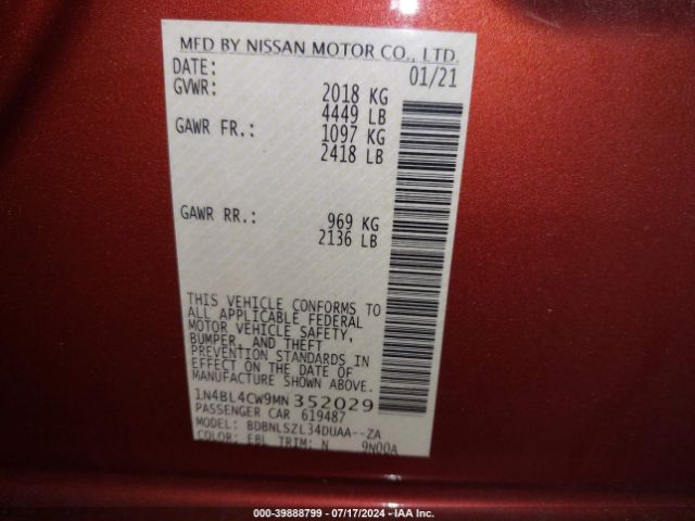 Photo 8 VIN: 1N4BL4CW9MN352029 - NISSAN ALTIMA 