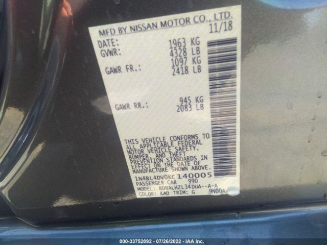 Photo 8 VIN: 1N4BL4DV0KC140005 - NISSAN ALTIMA 