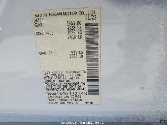 Photo 8 VIN: 1N4BL4DV0NN332548 - NISSAN ALTIMA 