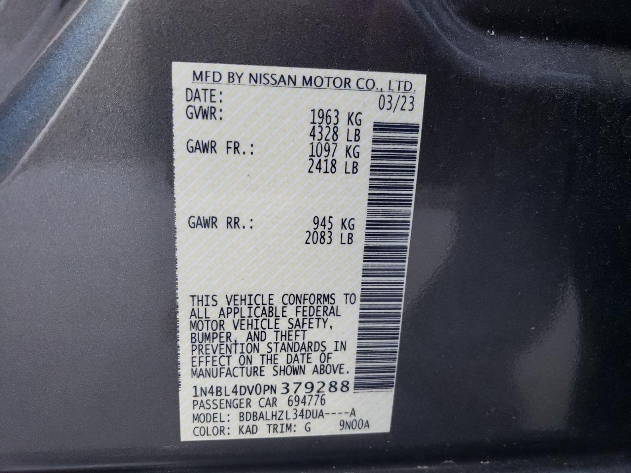 Photo 11 VIN: 1N4BL4DV0PN379288 - NISSAN ALTIMA 