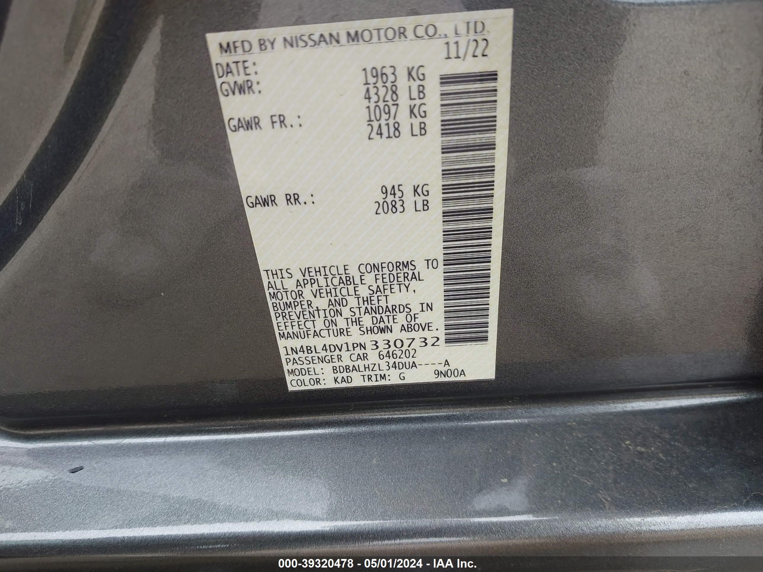 Photo 8 VIN: 1N4BL4DV1PN330732 - NISSAN ALTIMA 