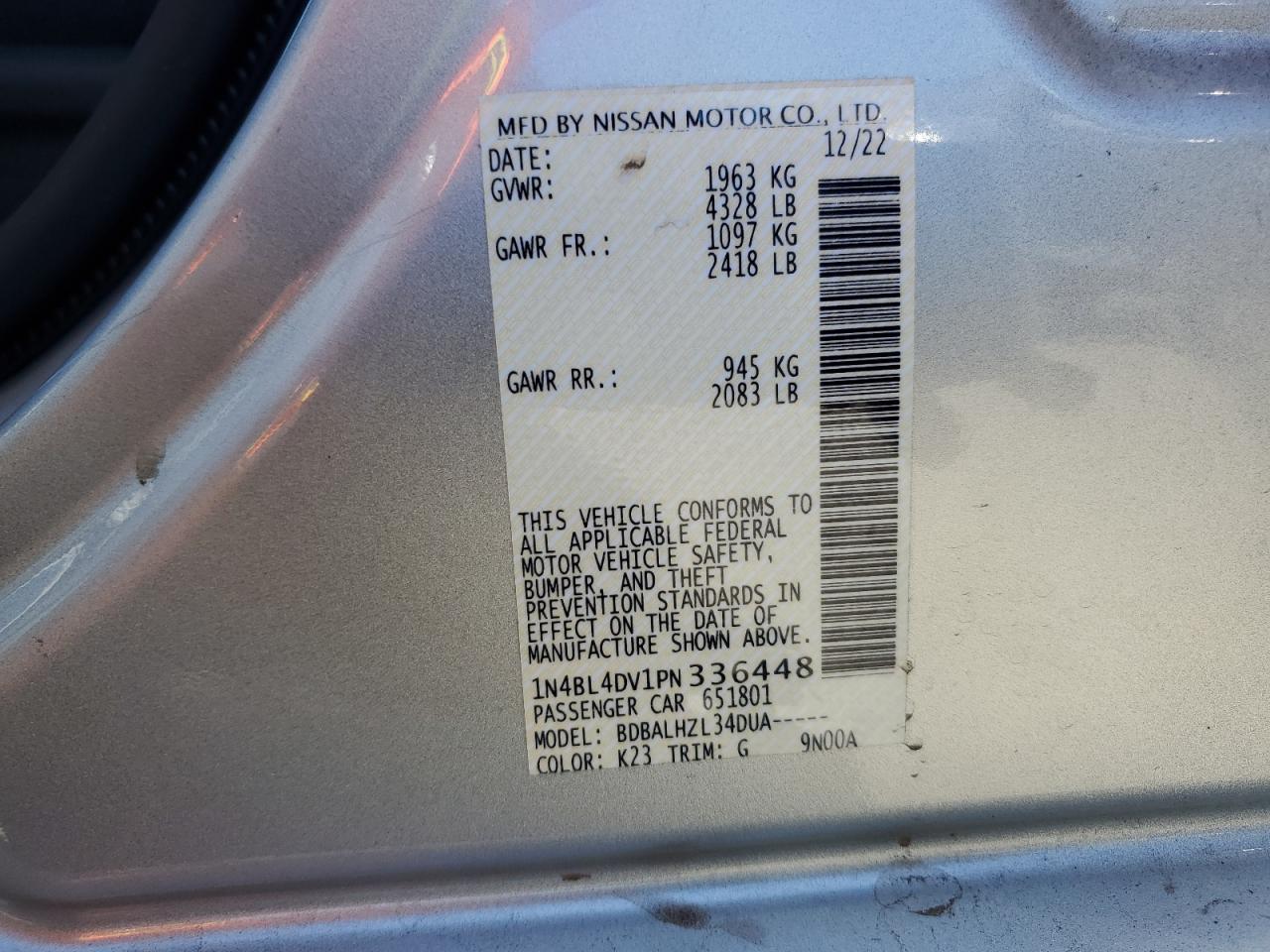 Photo 12 VIN: 1N4BL4DV1PN336448 - NISSAN ALTIMA 