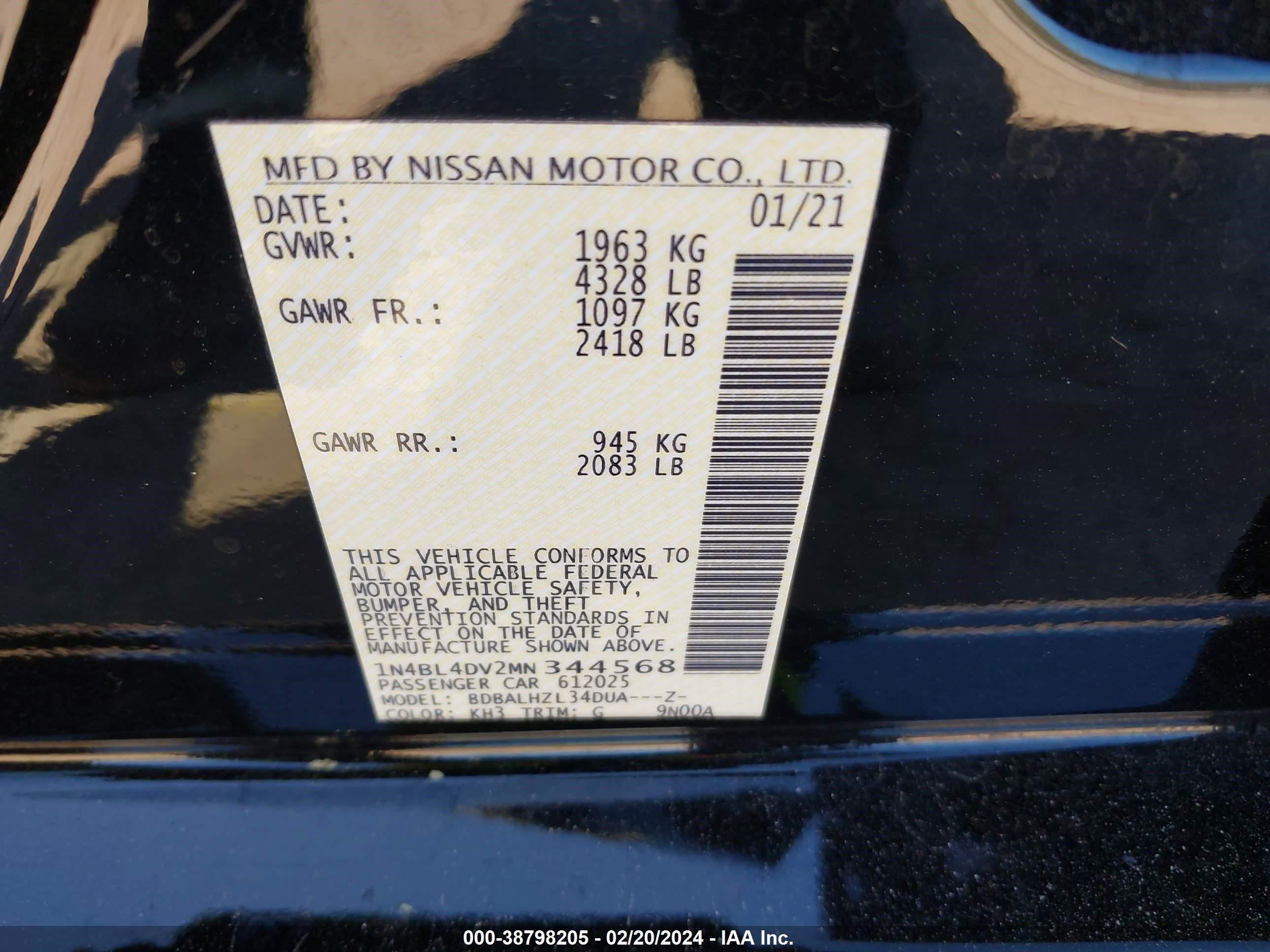 Photo 8 VIN: 1N4BL4DV2MN344568 - NISSAN ALTIMA 