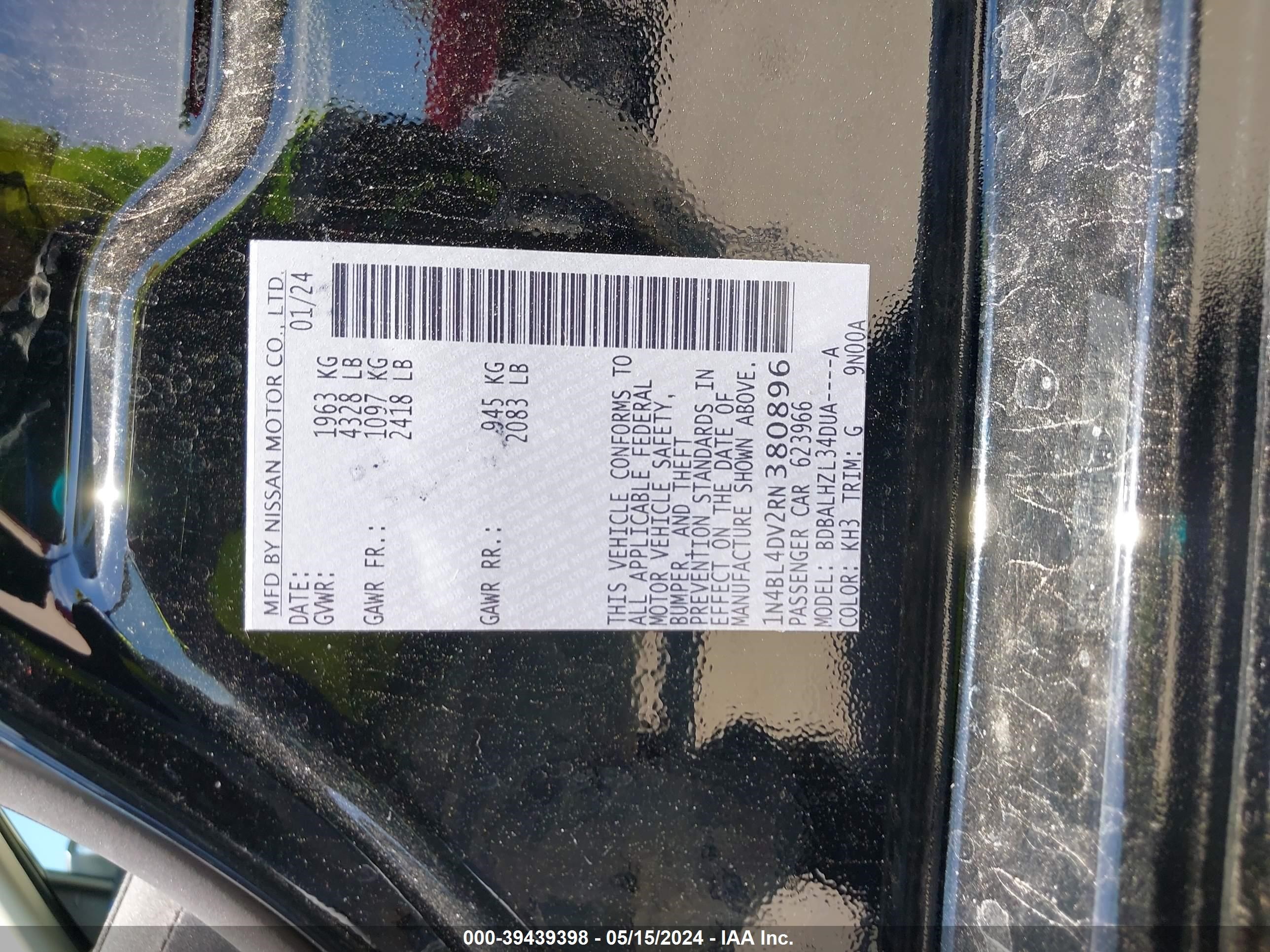 Photo 8 VIN: 1N4BL4DV2RN380896 - NISSAN ALTIMA 