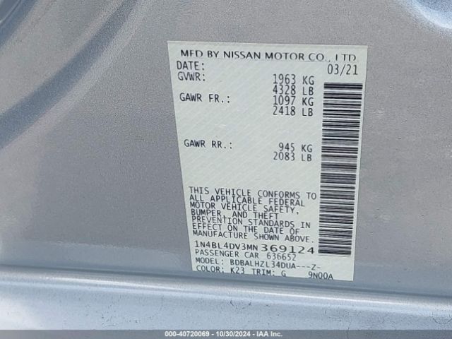 Photo 8 VIN: 1N4BL4DV3MN369124 - NISSAN ALTIMA 