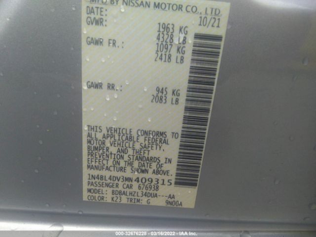 Photo 8 VIN: 1N4BL4DV3MN409315 - NISSAN ALTIMA 