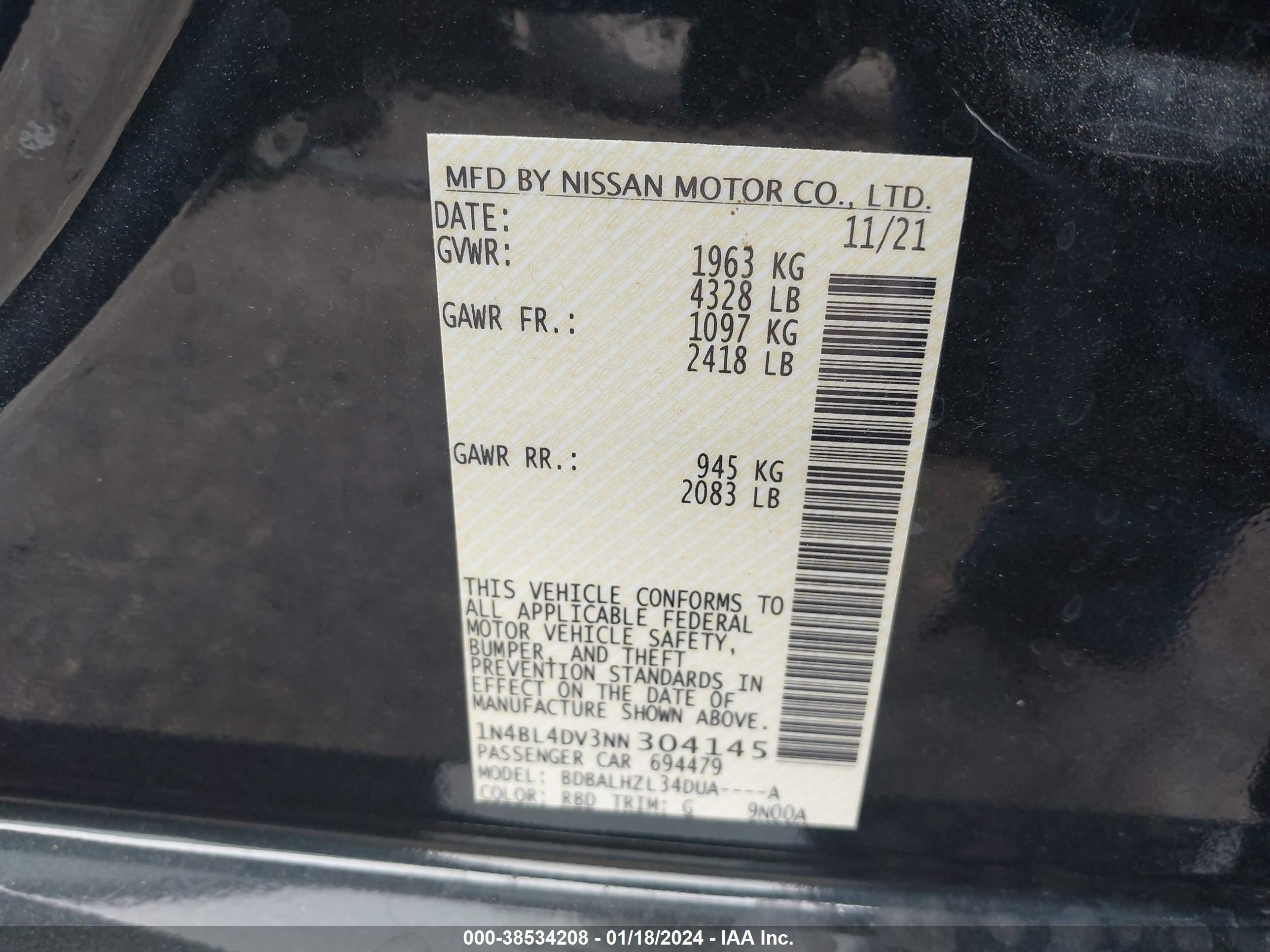 Photo 8 VIN: 1N4BL4DV3NN304145 - NISSAN ALTIMA 