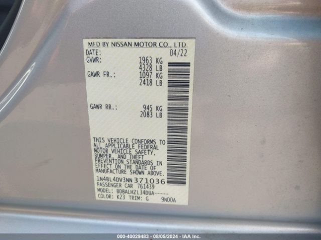 Photo 8 VIN: 1N4BL4DV3NN371036 - NISSAN ALTIMA 