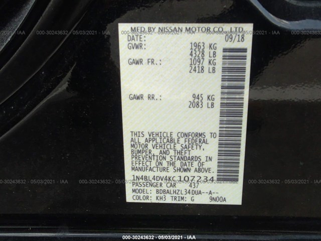 Photo 8 VIN: 1N4BL4DV4KC107234 - NISSAN ALTIMA 