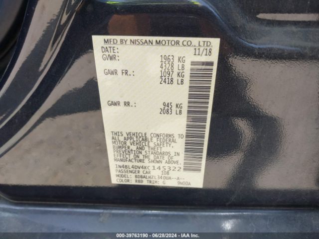 Photo 8 VIN: 1N4BL4DV4KC145322 - NISSAN ALTIMA 